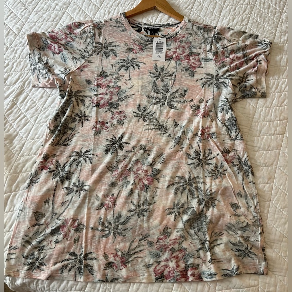 Torrid Cotton Modal Slub Crew Twist Tropical Print Tee